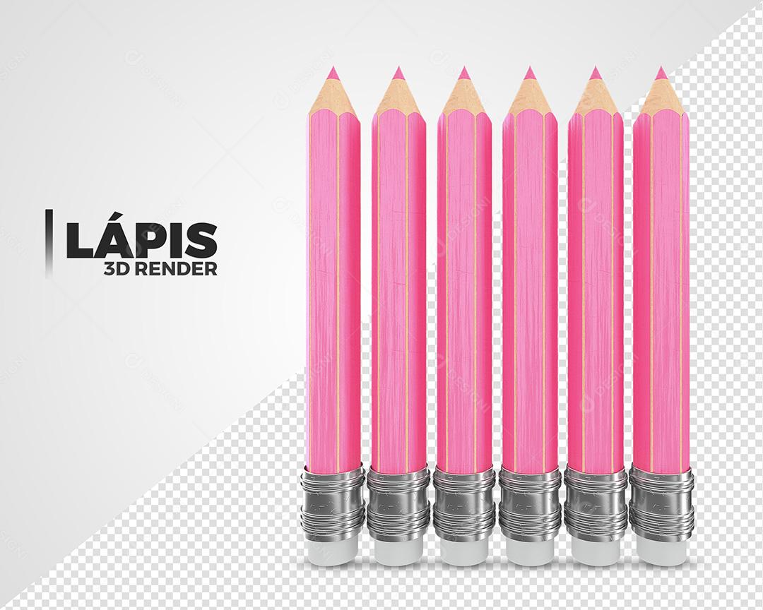 Lápis Rosa Elemento 3D Para Composição PSD Premium