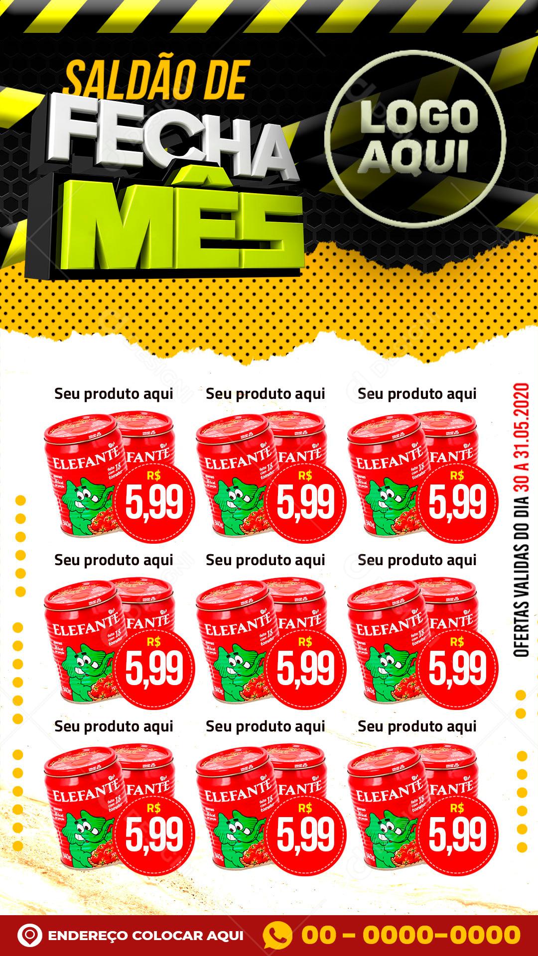 Template Encarte Digital Fecha Mês Supermercado Social Media PSD Editável