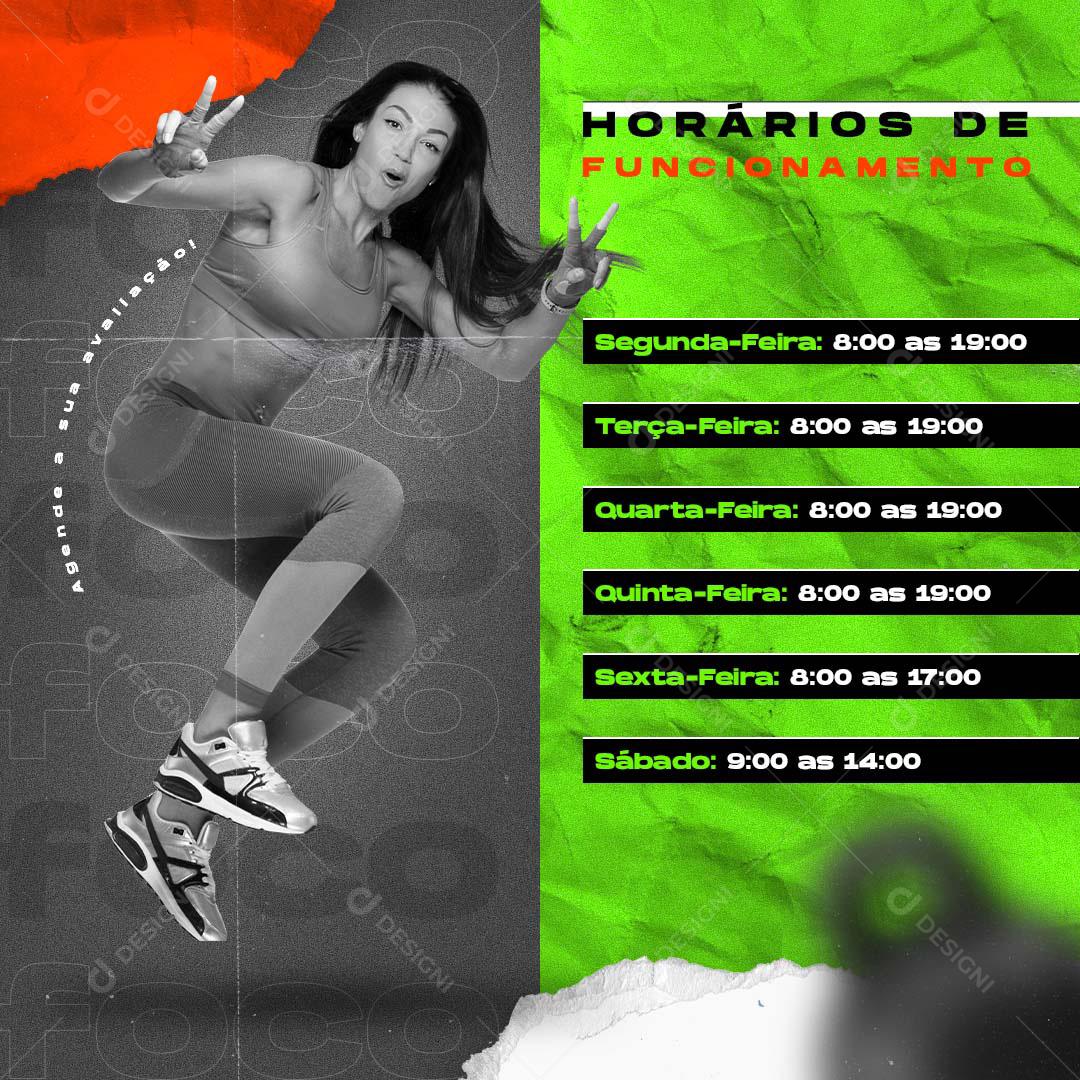 Social Media Horários De Funcionamento Academia PSD Editável