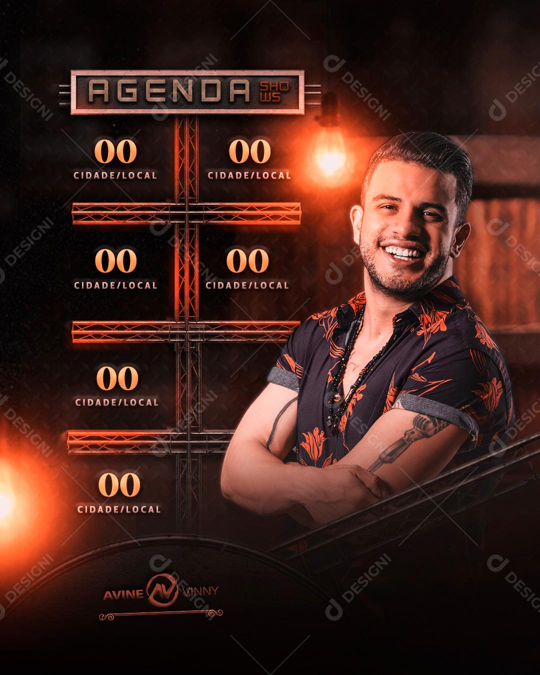 Flyer Festa Evento Cantor Ávine Vinny Agenda de Shows Social Media PSD Editável