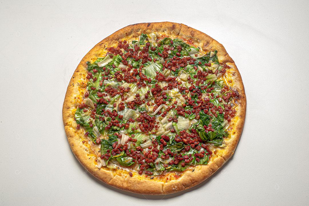 Baked Escarole Pizza With Bacon and Garlic Image JPG