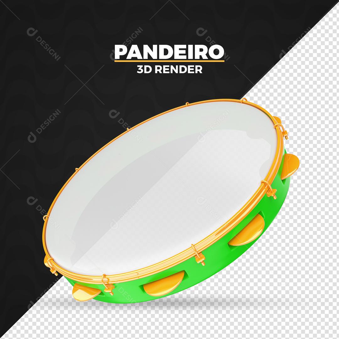 Pandeiro Elemento 3D Verde Para Composição PSD Premium