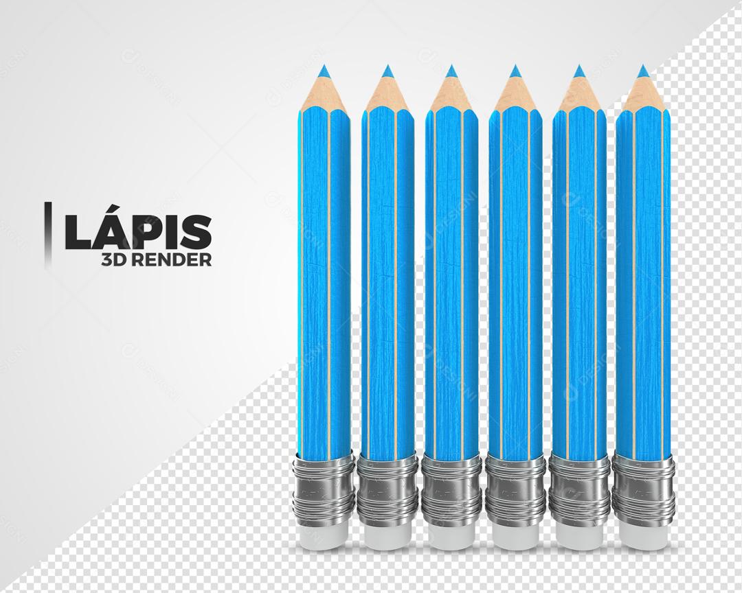 Coleção de Lápis Azul Elementos 3D Para Composição PSD Premium