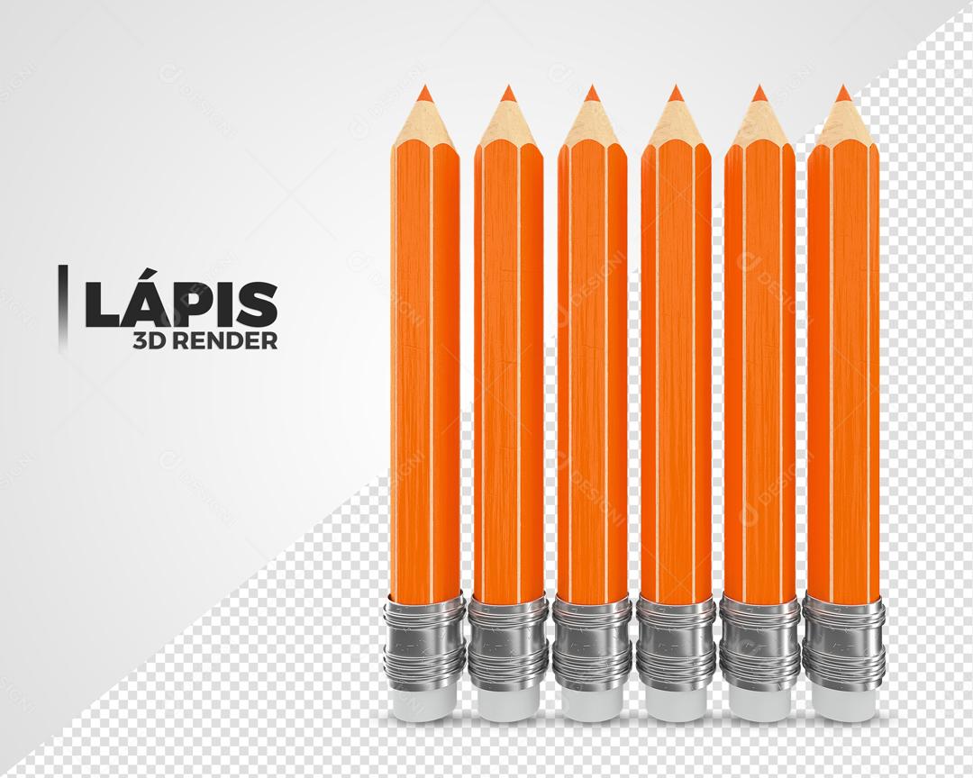 Lápis Laranja Elemento 3D Para Composição PSD Premium