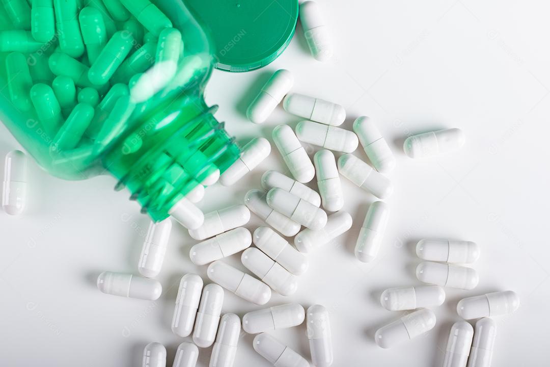 Frasco Com Cápsulas de Pílulas Brancas Imagem JPG