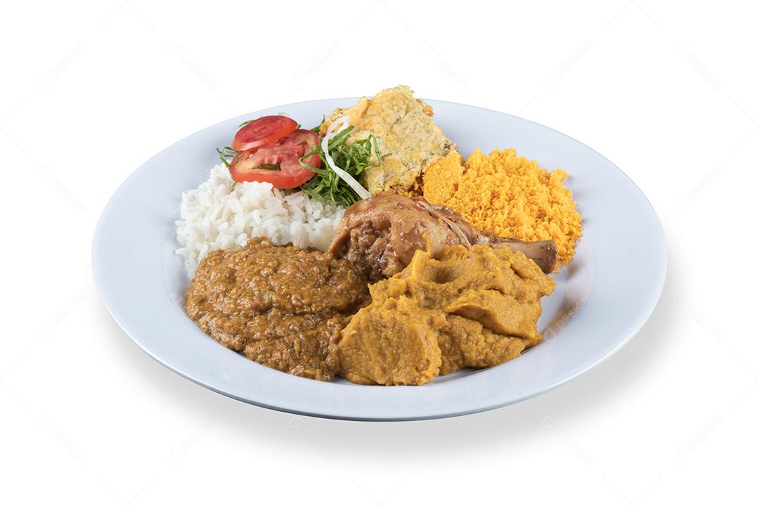 Foto Caruru Comida Típica Brasileira da Bahia Com Vista Superior de Fundo Branco