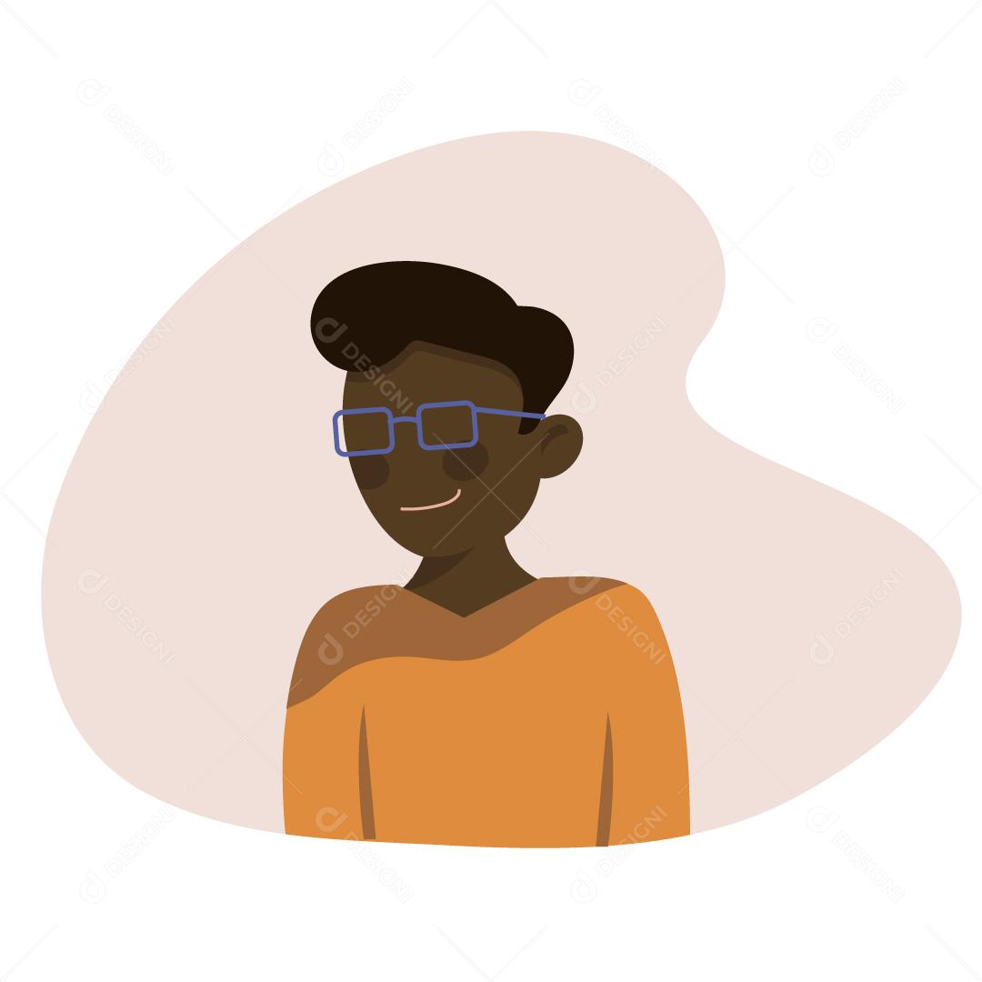 Avatar de Um Personagem Plano Jovem Negro Usando Óculos Sorrindo Vetor EPS