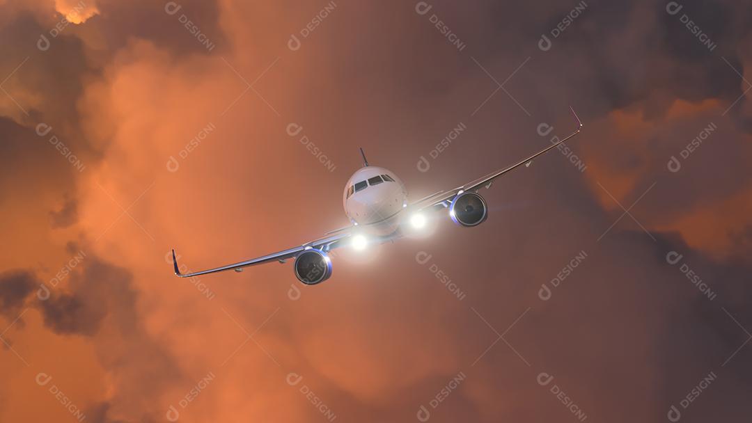 Avião comercial voando em nuvens pesadas Imagem JPG