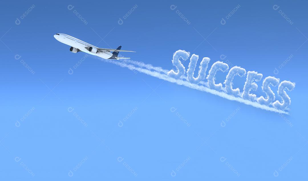 Avião comercial voando com escrita de fumaça Success Imagem JPG