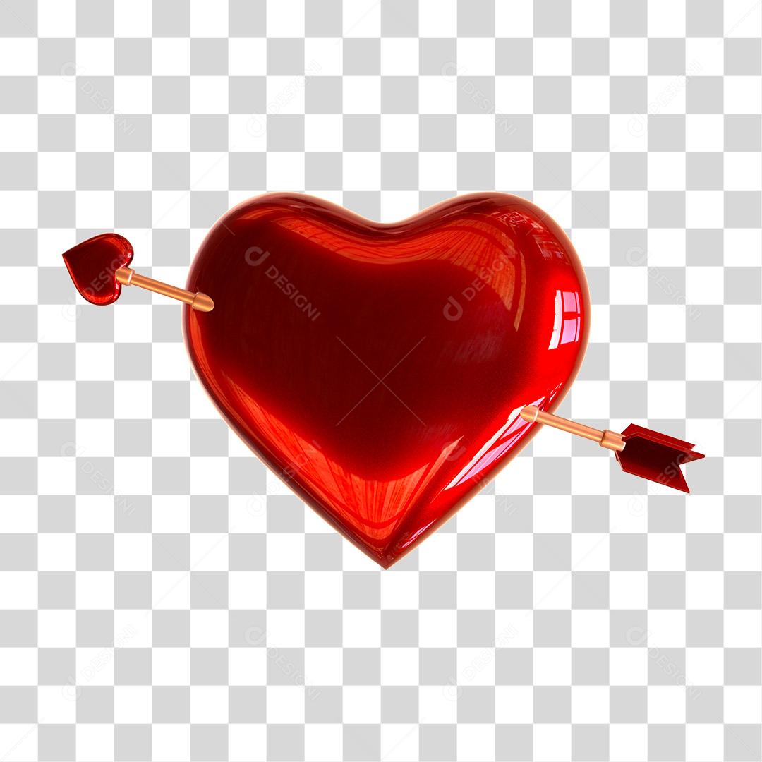 Coração Vermelha Com Flecha Elemento 3D Para Composição PNG