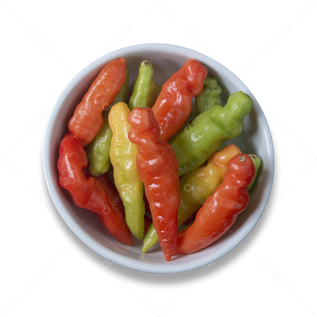 Pote Branco Com Pimentas Isolado no Fundo Branco Imagem JPG