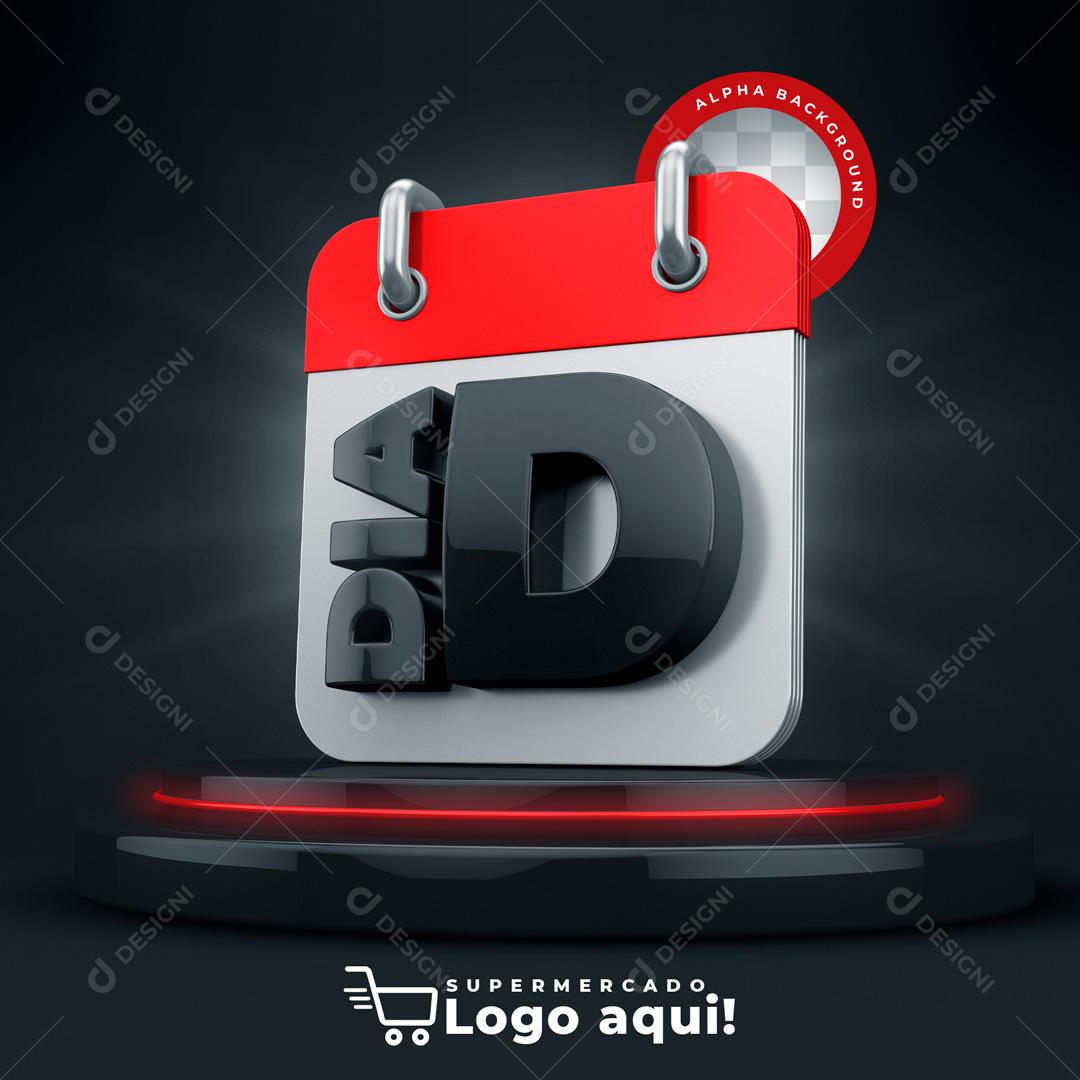 Selo 3D Dia D Podium Preto Com Faixa Neon Vermelha PSD Premium