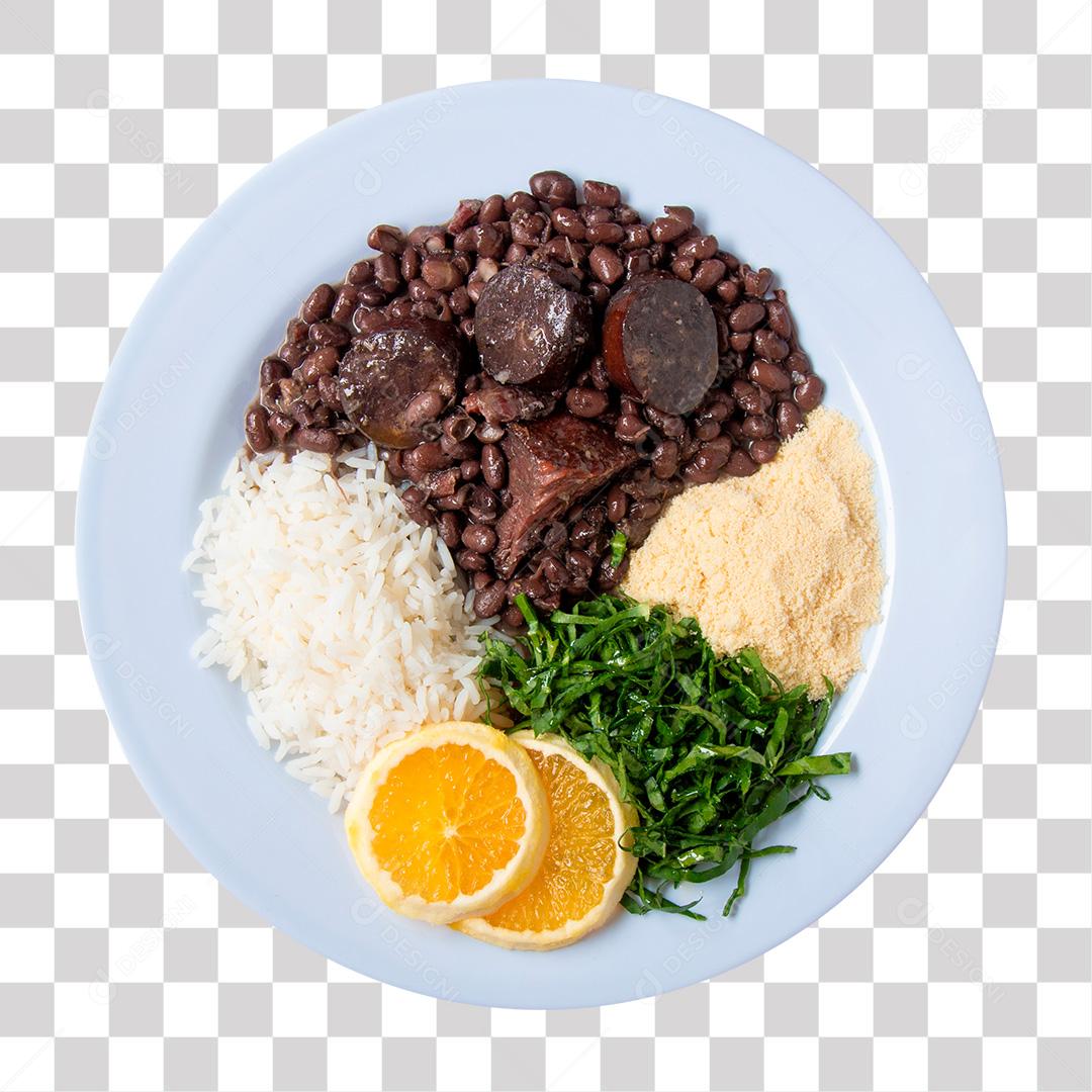 Prato de Típico Brasileiro Feijoada Arroz e Salada PNG Transparente