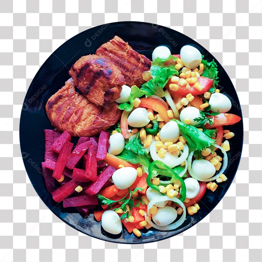 Prato Com Salada e Carne PNG Transparente