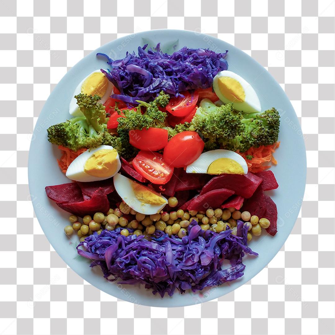 Prato de Comida Salada Colorida Legumes Frutas Verduras PNG Transparente