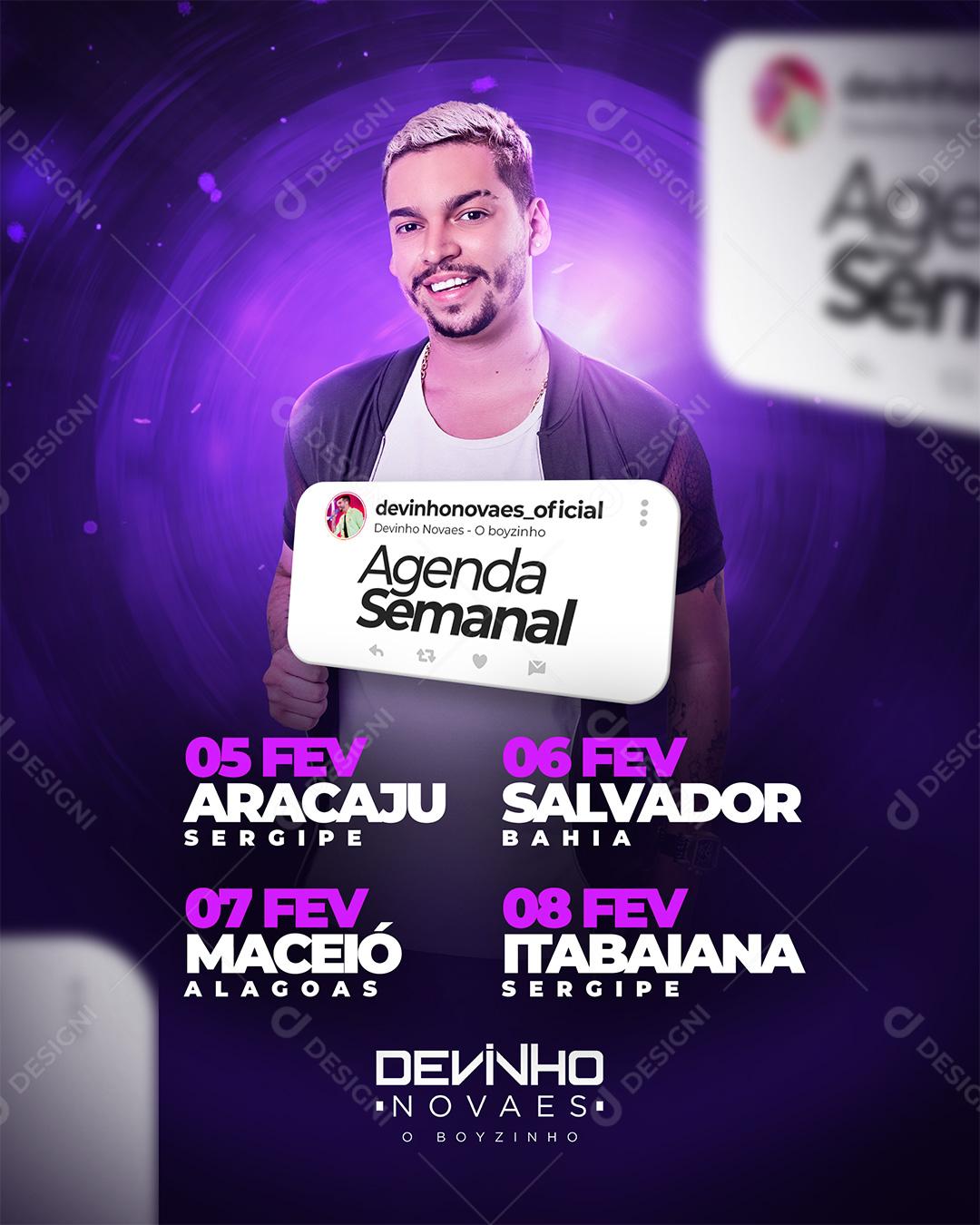 Social Media Agenda Semanal Devinho Novaes O Boyzinho Flyers PSD Editável