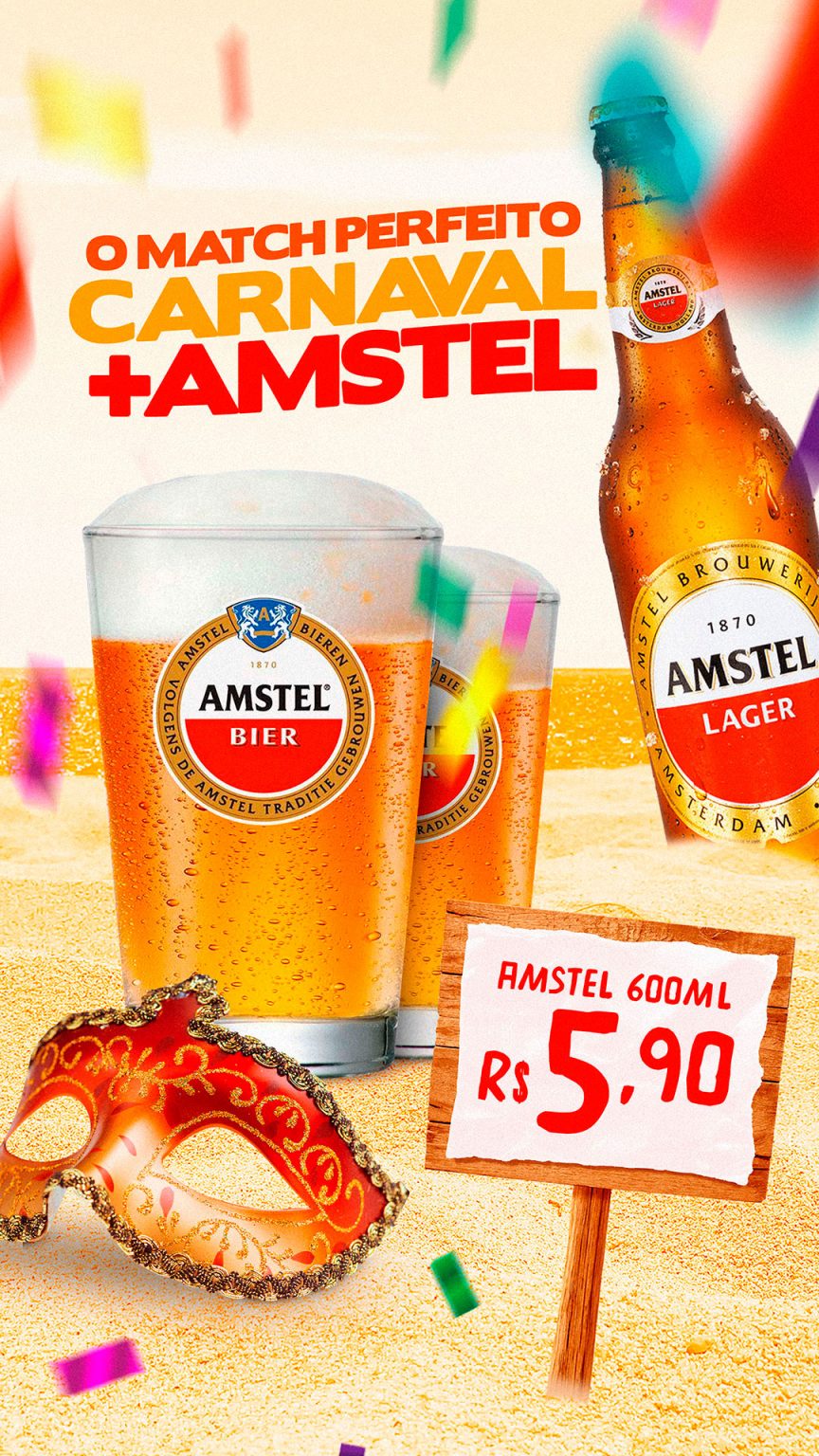 O Match Perfeito Carnaval + Amstel Social Media PSD Editável