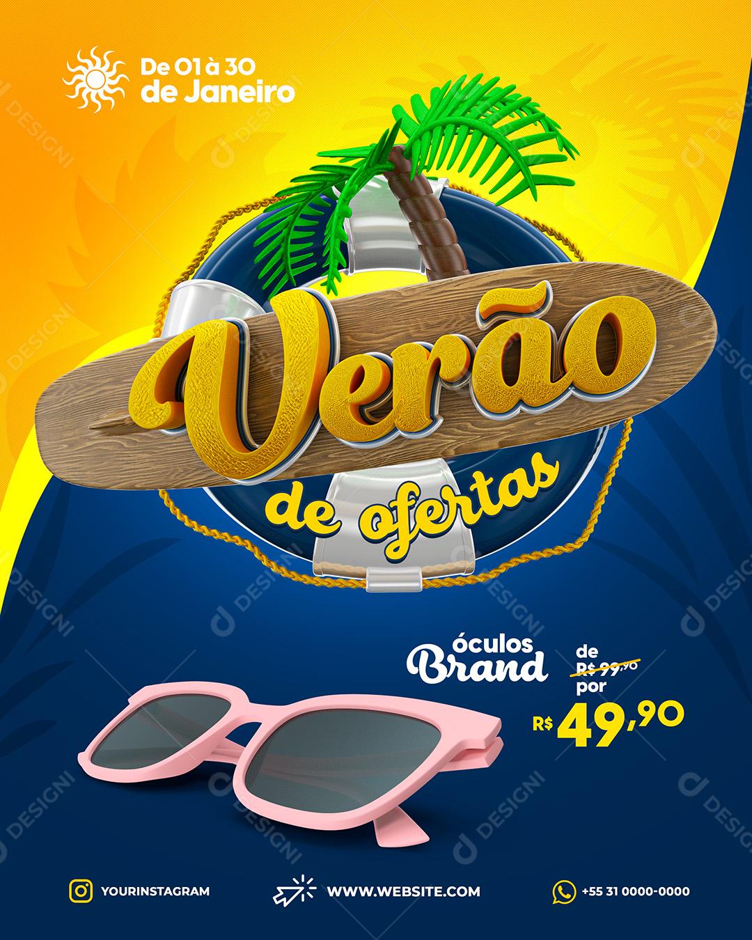 Verão De Ofertas Óculos Brand Rosa Social Media PSD Editável