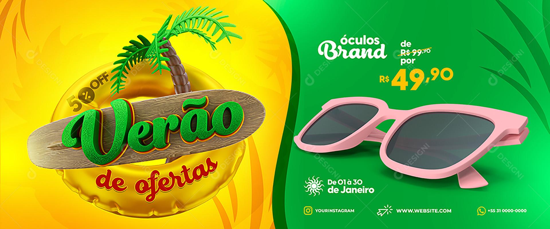 Social Media Banner Verão De Ofertas Óculos Brand Rosa PSD Editável