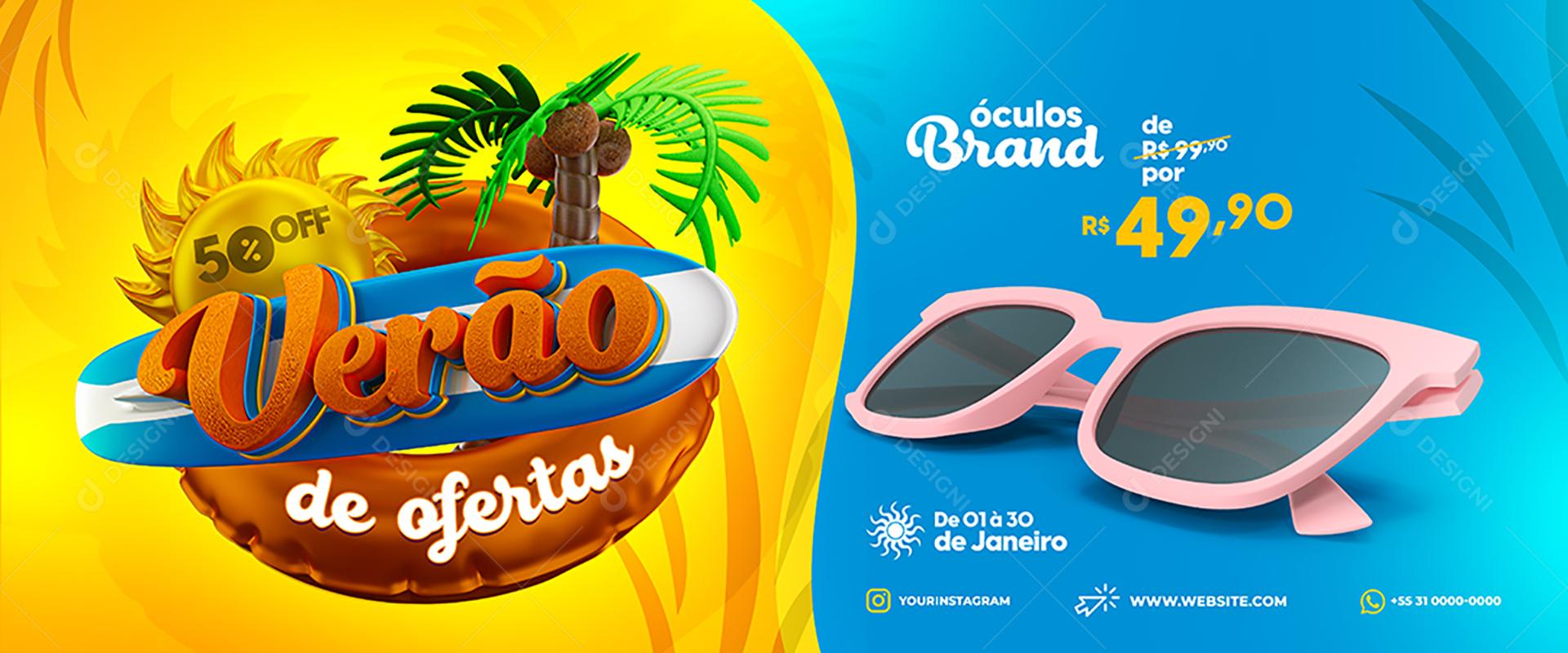 Banner Verão De Ofertas Óculos Brand Rosa Social Media PSD Editável