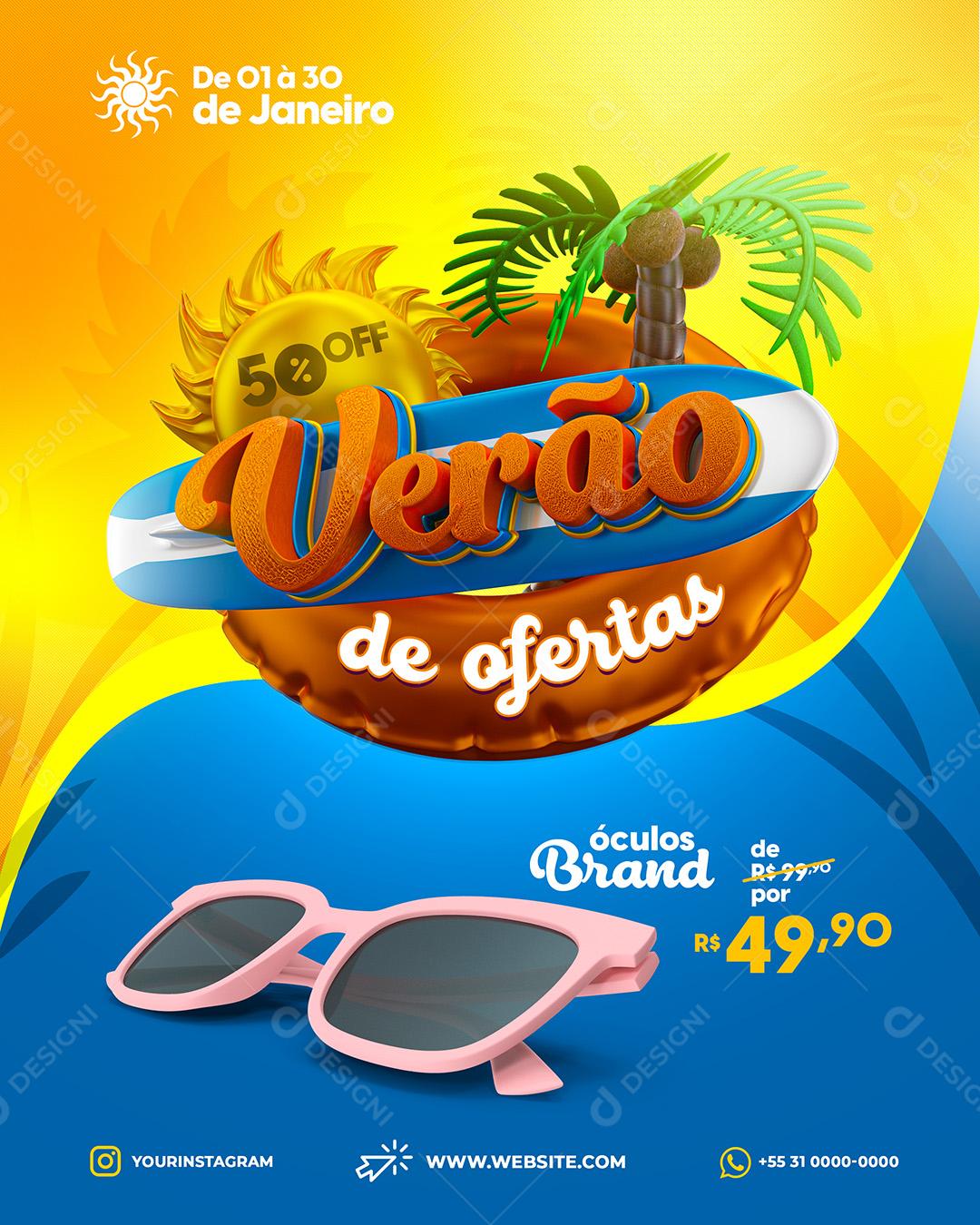 Social Media Óculos Brand Rosa Verão De Ofertas PSD Editável