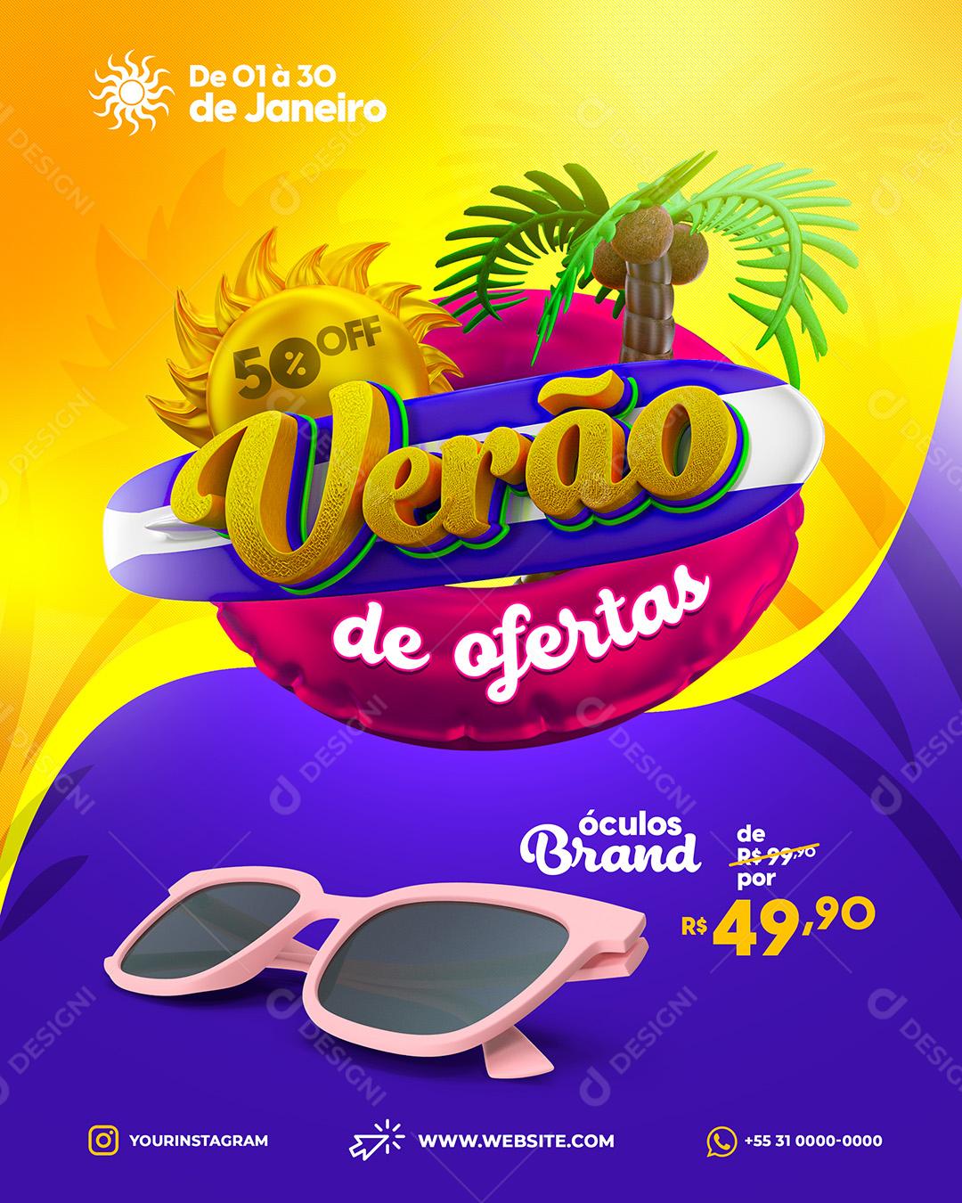 Social Media Verão De Ofertas Óculos Brand Rosa PSD Editável