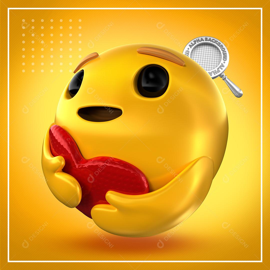 Emoji Com Expressão Feliz E Abraçando O Coração Elemento 3D Para Composição PSD Premium
