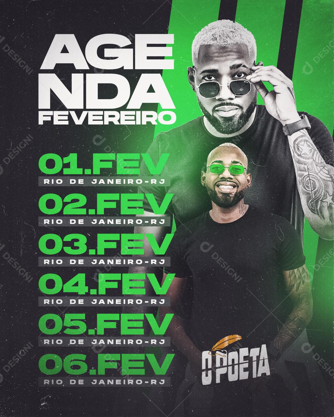 Agenda De Shows Fevereiro O Poeta Social Media PSD Editável