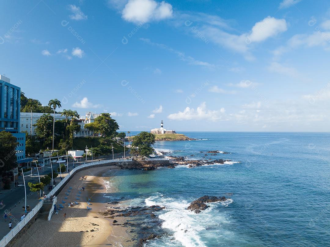 Vista Aérea de Drones da Praia da Barra Em Salvador Imagem JPG