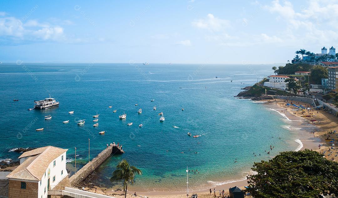 Vista Aérea de Drones da Praia do Porto da Barra Em Salvador Imagem JPG