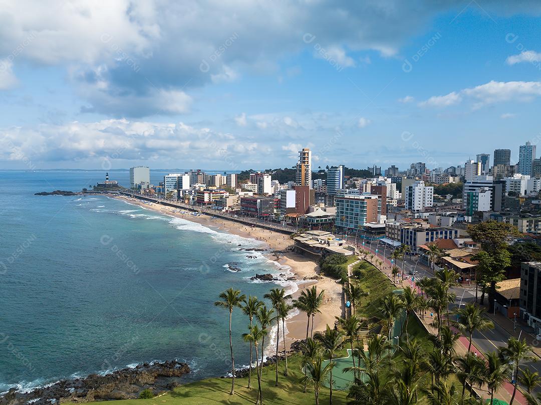 Vista Aérea de Drones da Praia da Barra Em Salvador Imagem JPG