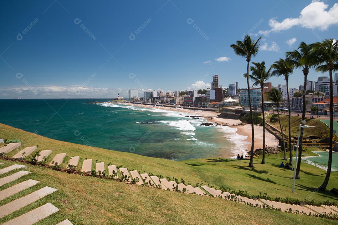 Vista da Praia de Barra Salvador Bahia Com o Farol da Barra Ao Fundo Imagem JPG