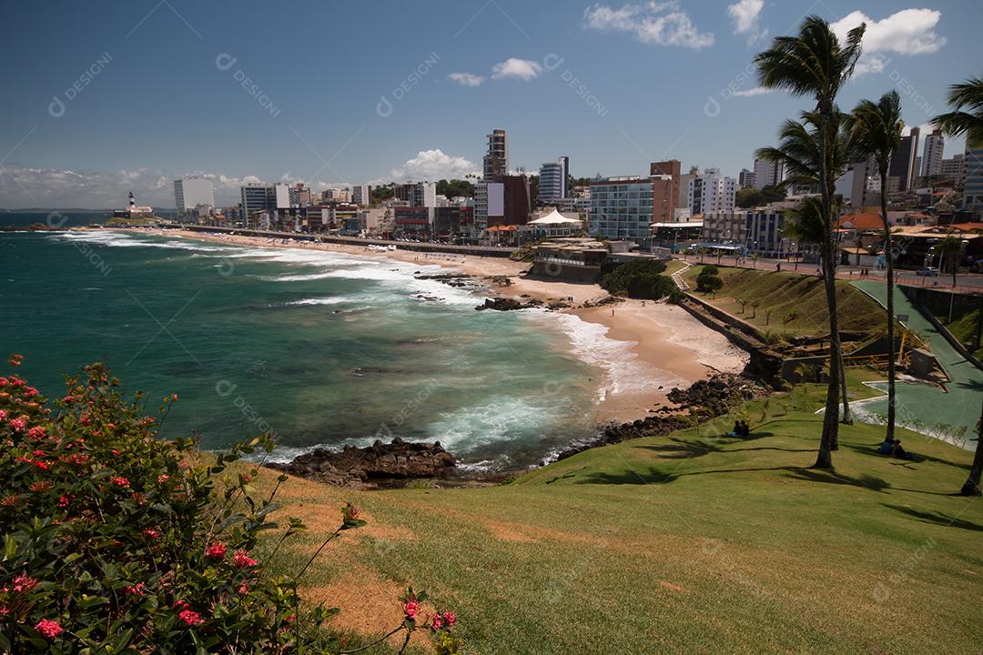 Vista da Praia de Barra Salvador Bahia Com o Farol da Barra Ao Fundo Imagem JPG