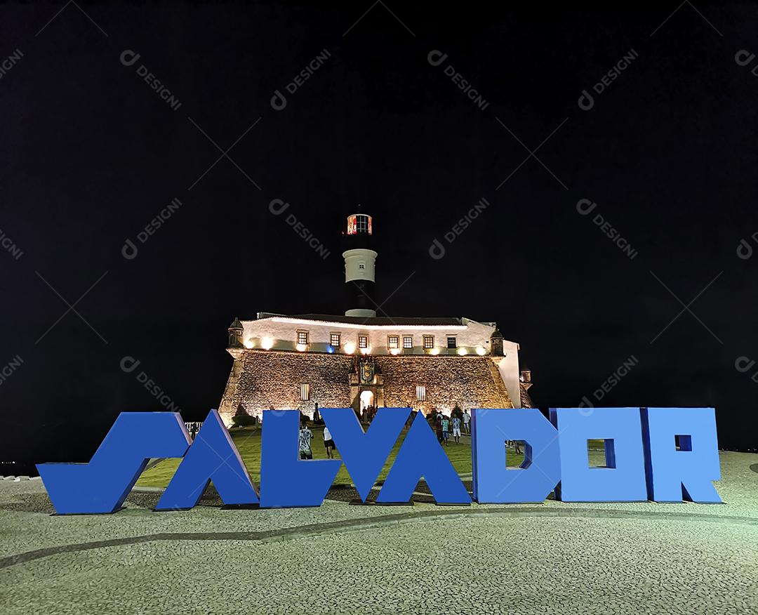Visão Noturna Farol Barra Nome Salvador na Cidade de Salvador Bahia Brasil Imagem JPG