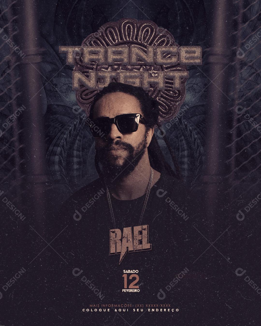 Flyer Show Festa Trance Night Cantor Artista Social Media PSD Editável