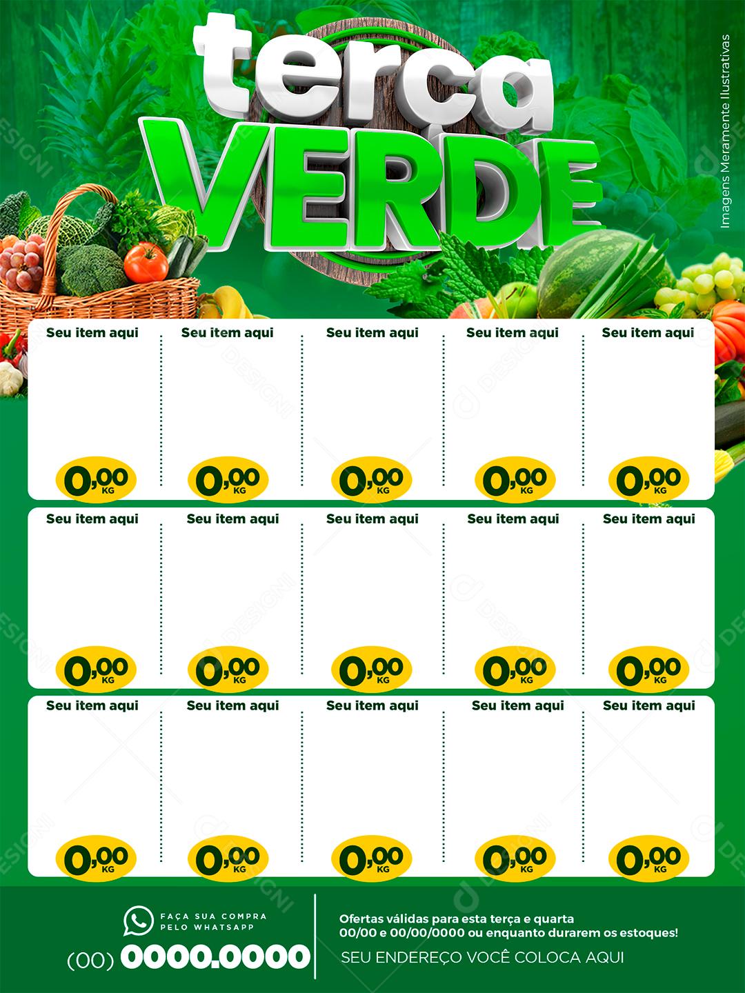 Encarte Terça Verde Feirinha Hortifruti Social Media Template PSD Editável