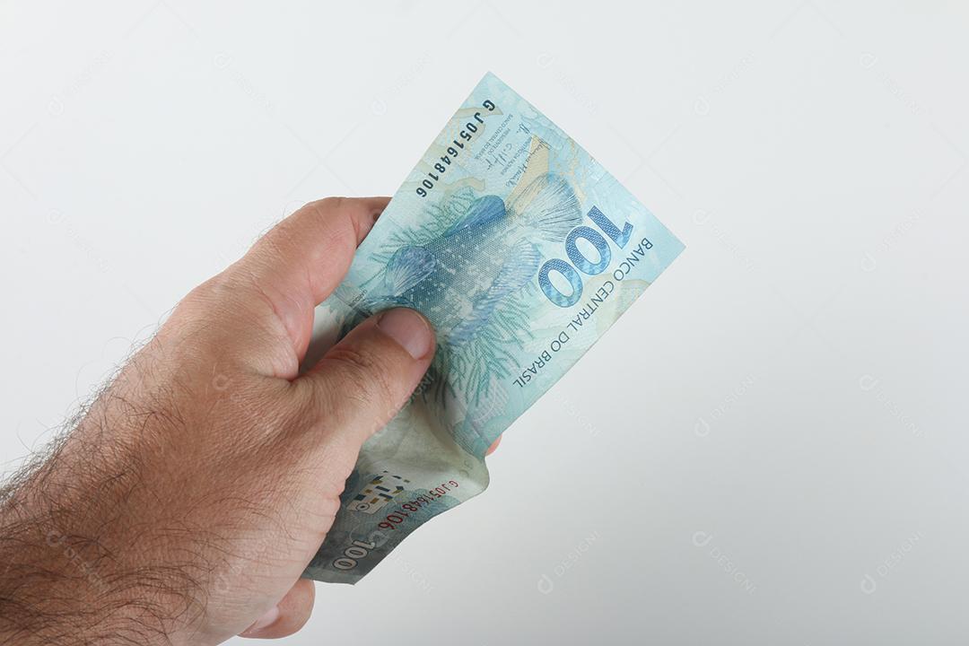 Dinheiro Brasileiro Notas de 100 Reais Imagem JPG