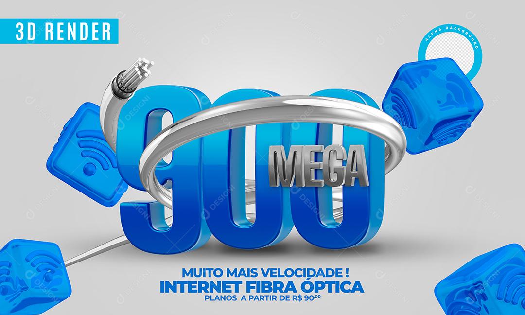 Selo 3D 900 Mega Azul Provedor de Internet Para Composição PSD Premium