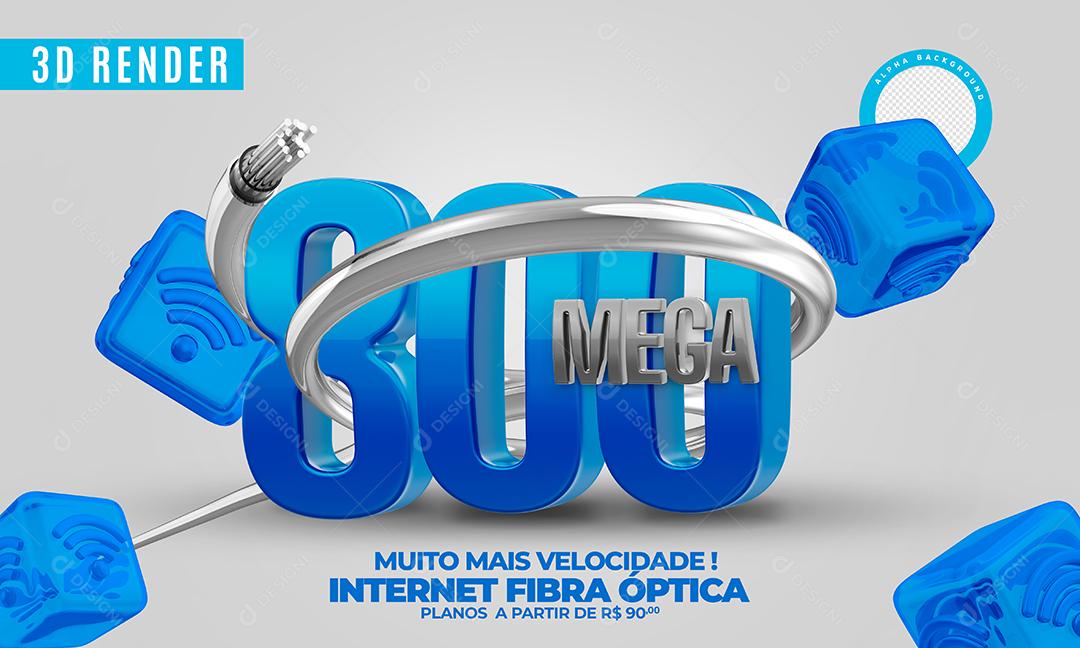 Selo 3D 800 Mega Azul Provedor de Internet Para Composição PSD Premium