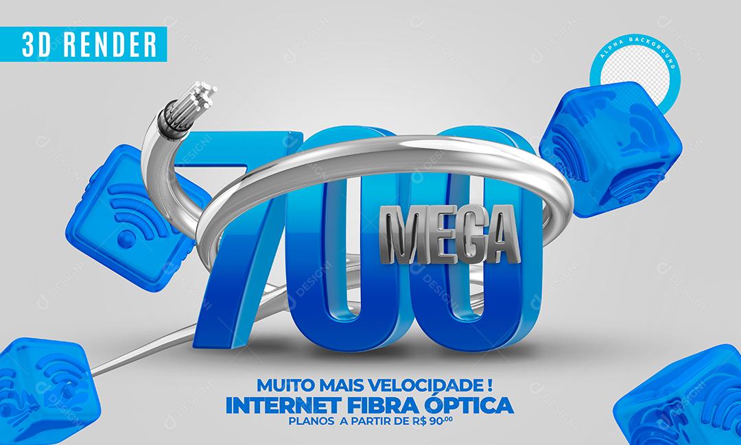 Selo 3D 700 Mega Azul Provedor de Internet Para Composição PSD Premium