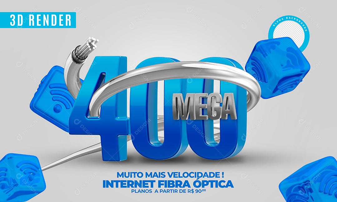 Selo 3D 400 Mega Azul Provedor de Internet Para Composição PSD Premium