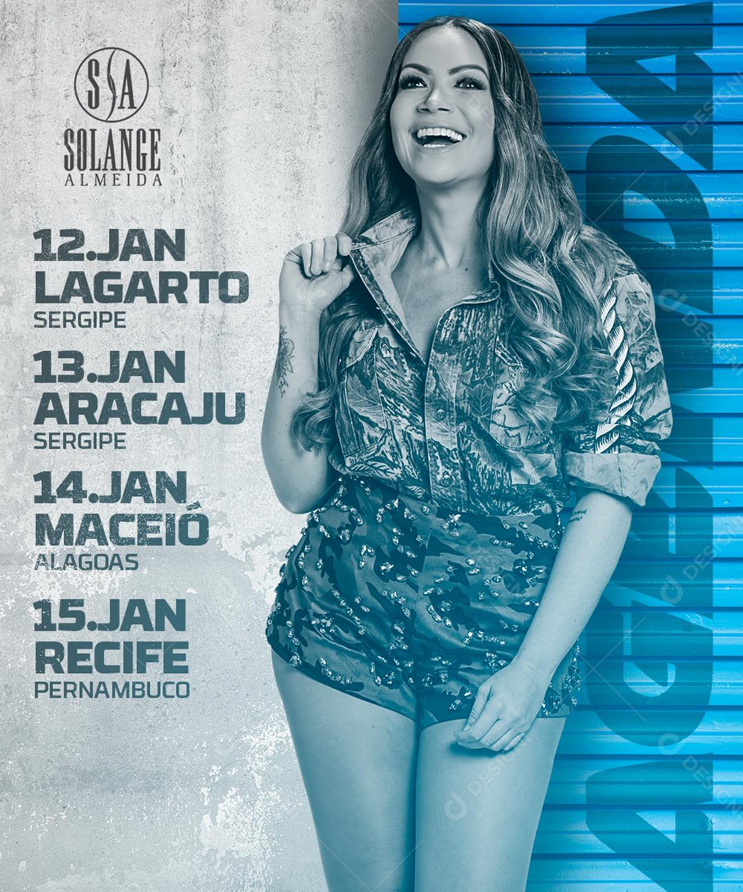 Flyer Cantora Solange Almeida Agenda de Show Social Media PSD Editável