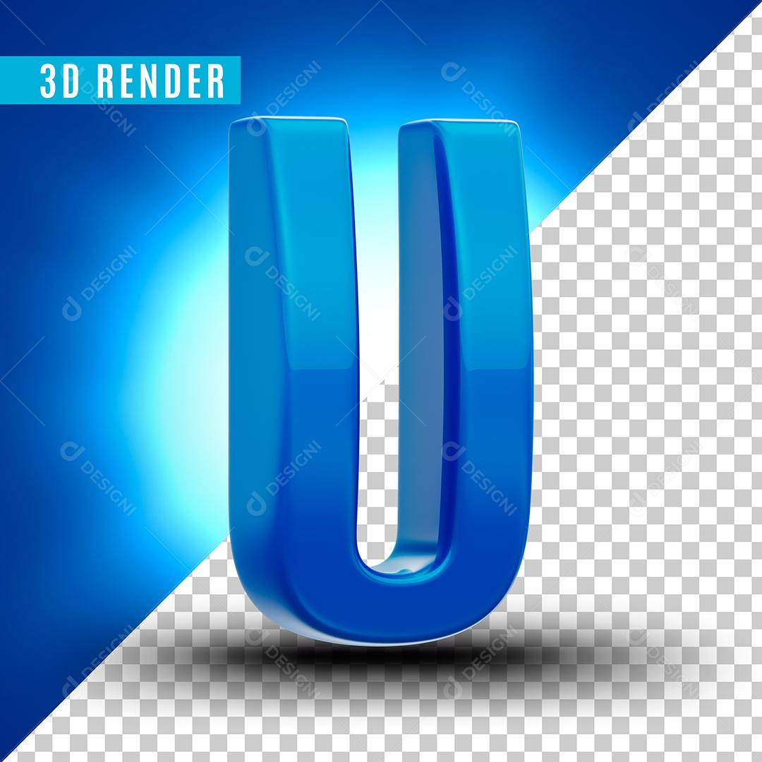Elemento 3D U Azul Para Composição PSD Premium