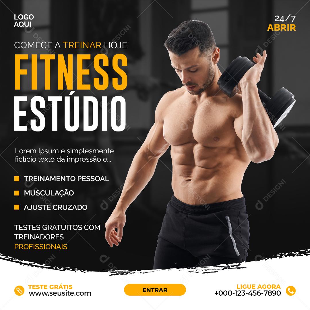 Comece a Treinar Hoje Fitness Estúdio Social Media PSD Editável