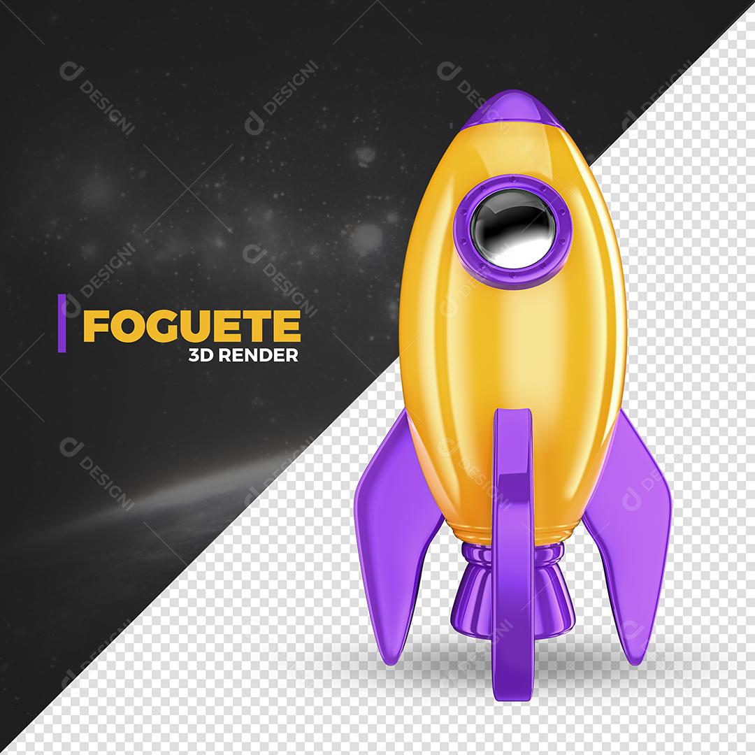 Elemento 3D Foguete Amarelo E Roxo Para Composição PSD Premium