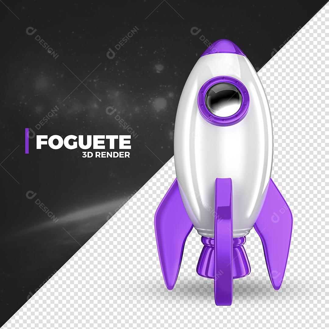 Elemento 3D Foguete Branco E Roxo Para Composição PSD Premium