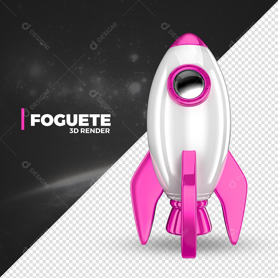 Elemento 3D Foguete Rosa E Branco Para Composição PSD Premium