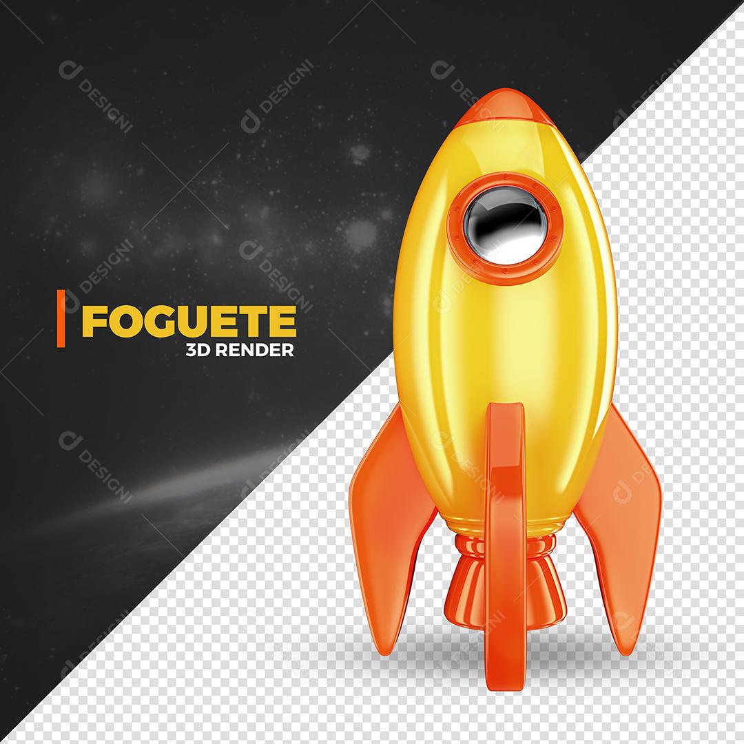 Elemento 3D Foguete Amarelo E Larajando Para Composição PSD Premium