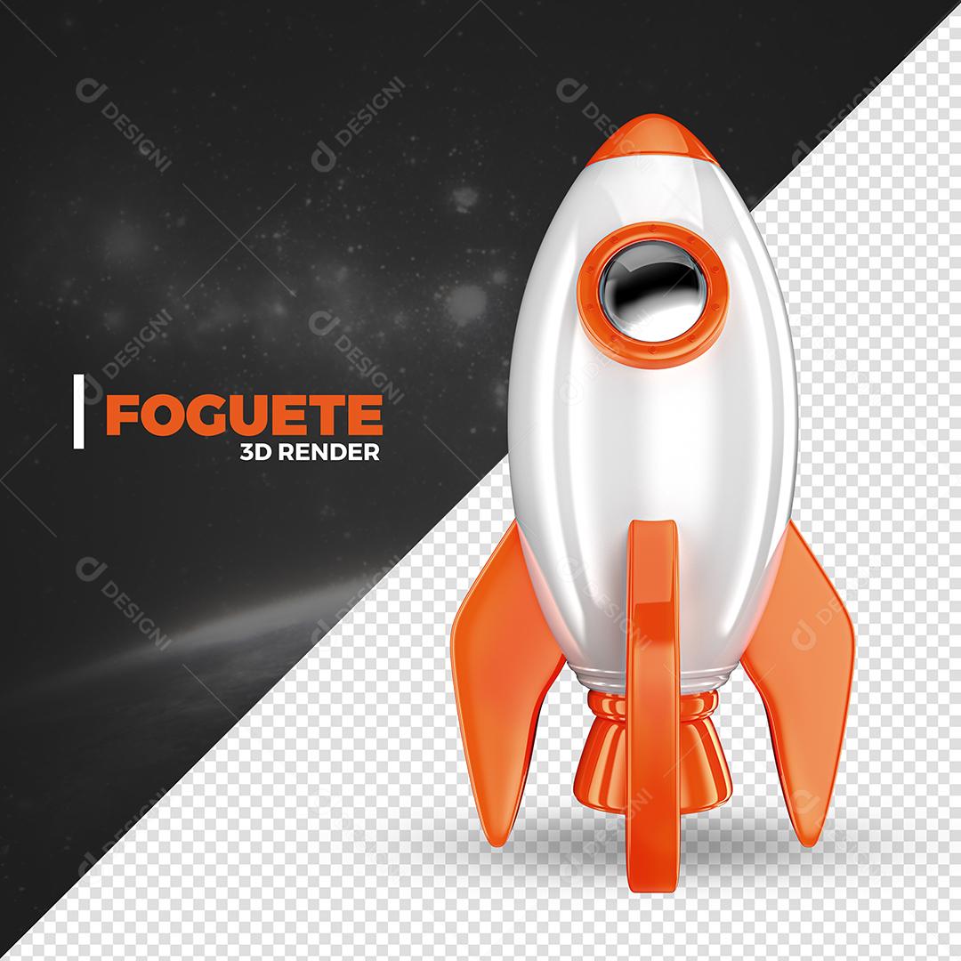 Elemento 3D Foguete Laranjado E Branco Para Composição PSD Premium
