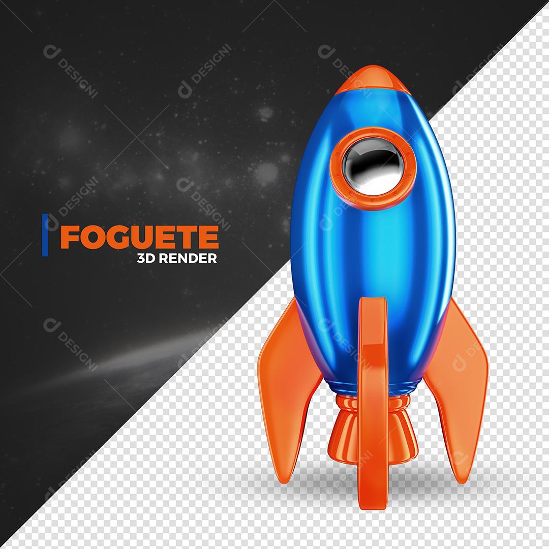 Elemento 3D Foguete Laranjado E Azul Para Composição PSD Premium